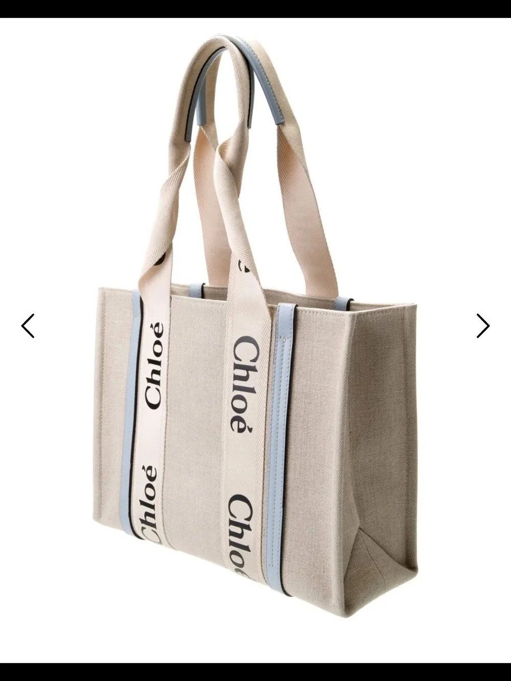 Chloé Beige Canvas Tote with Light Blue Trim and Logo Straps - Picture 3 of 5